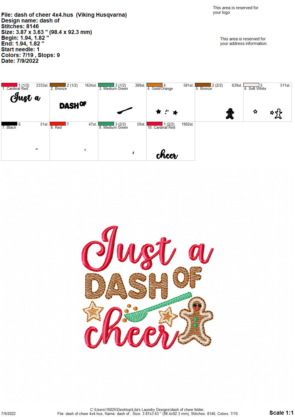 Dash of Cheer - 4 sizes- Digital Embroidery Design