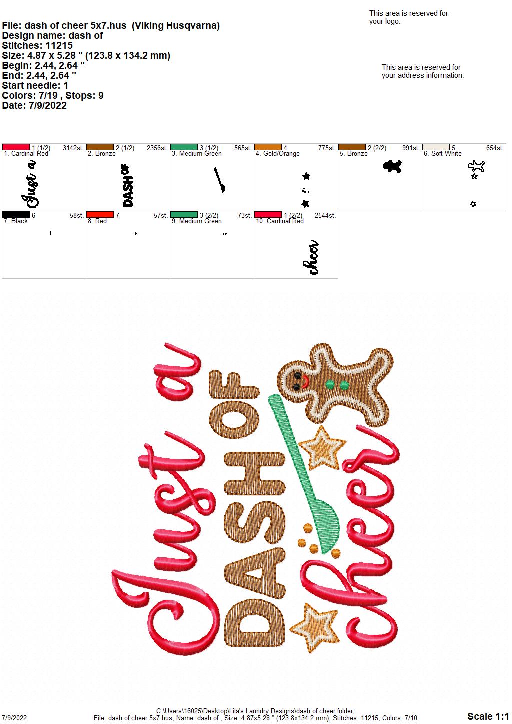 Dash of Cheer - 4 sizes- Digital Embroidery Design