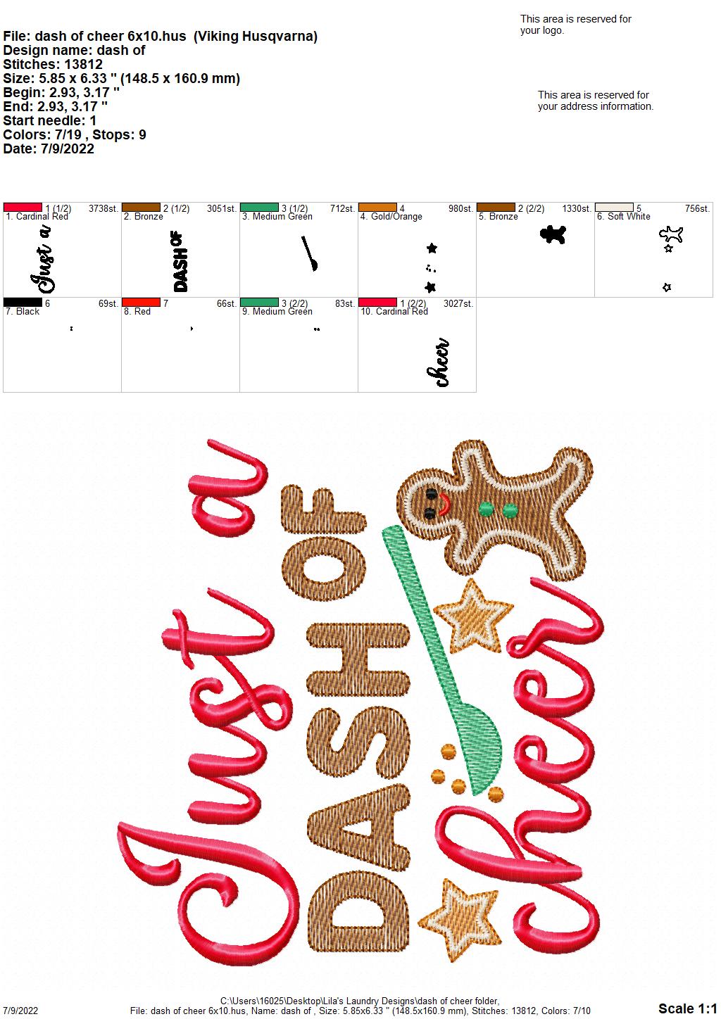 Dash of Cheer - 4 sizes- Digital Embroidery Design