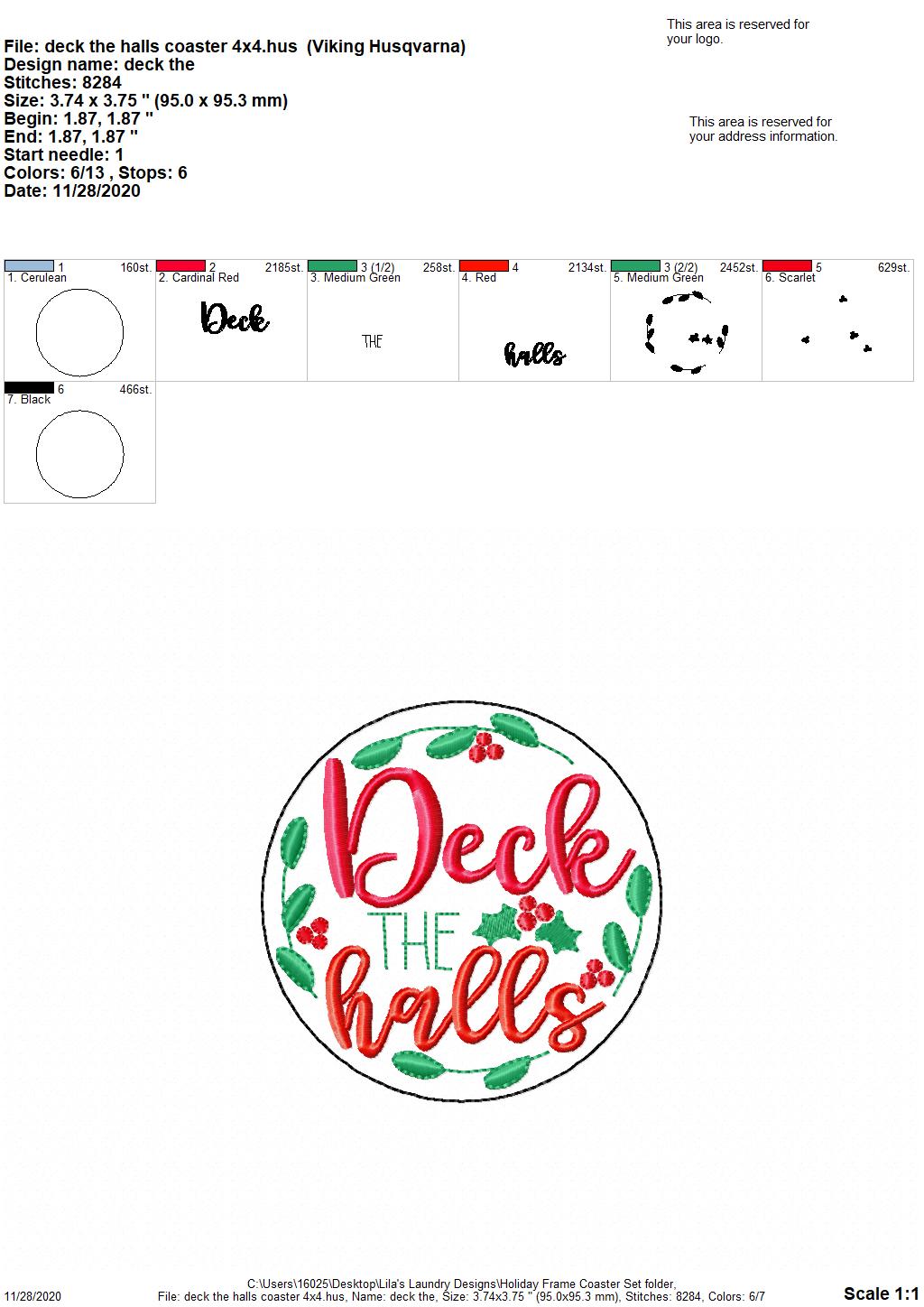 Holiday Frame Coaster Set 4x4 - DIGITAL Embroidery DESIGN