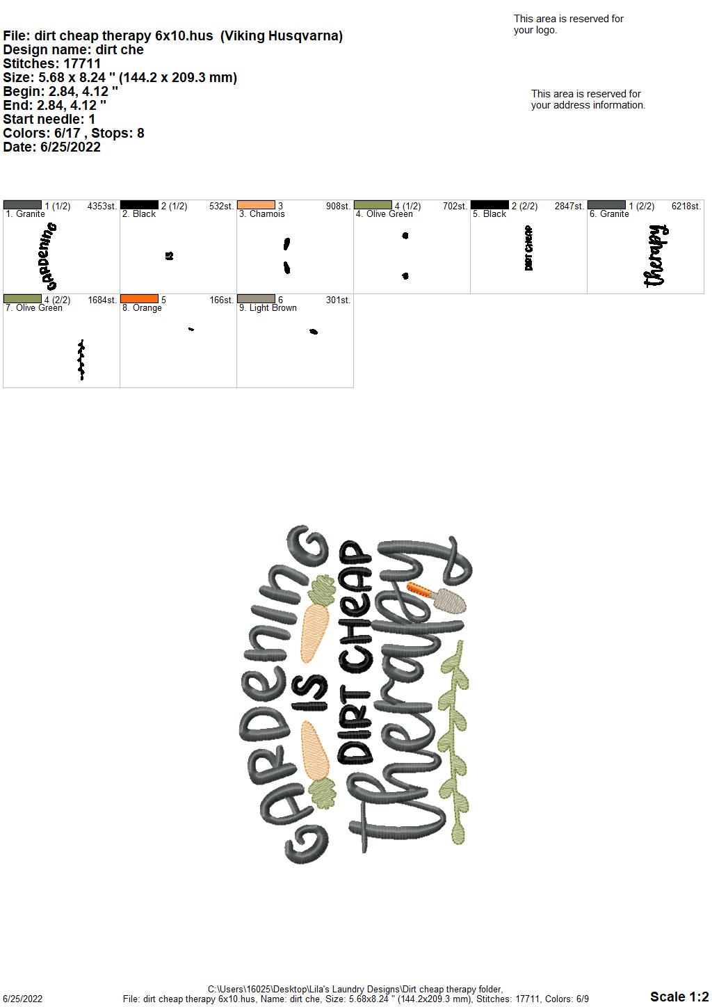 Dirt Cheap Therapy - 3 sizes- Digital Embroidery Design