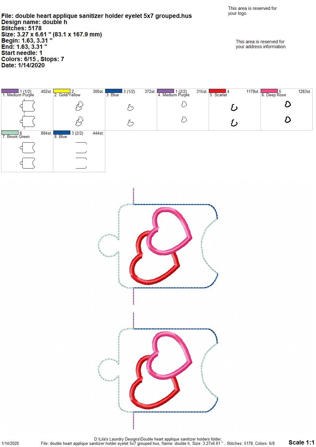 Double Heart Applique Sanitizer Holders - DIGITAL Embroidery DESIGN