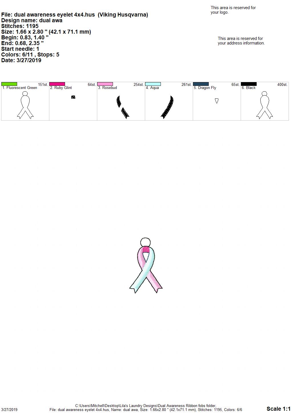 Dual Awareness Ribbon Fobs - Embroidery Design - DIGITAL Embroidery DESIGN