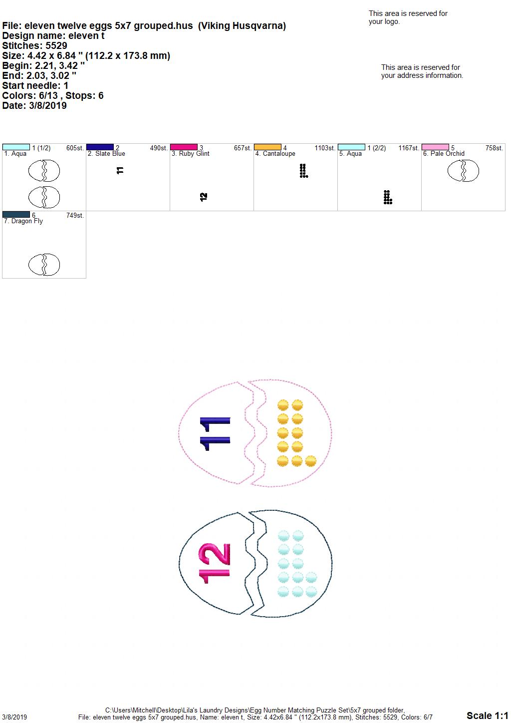Egg Number Matching Puzzle Set - Digital Embroidery Design