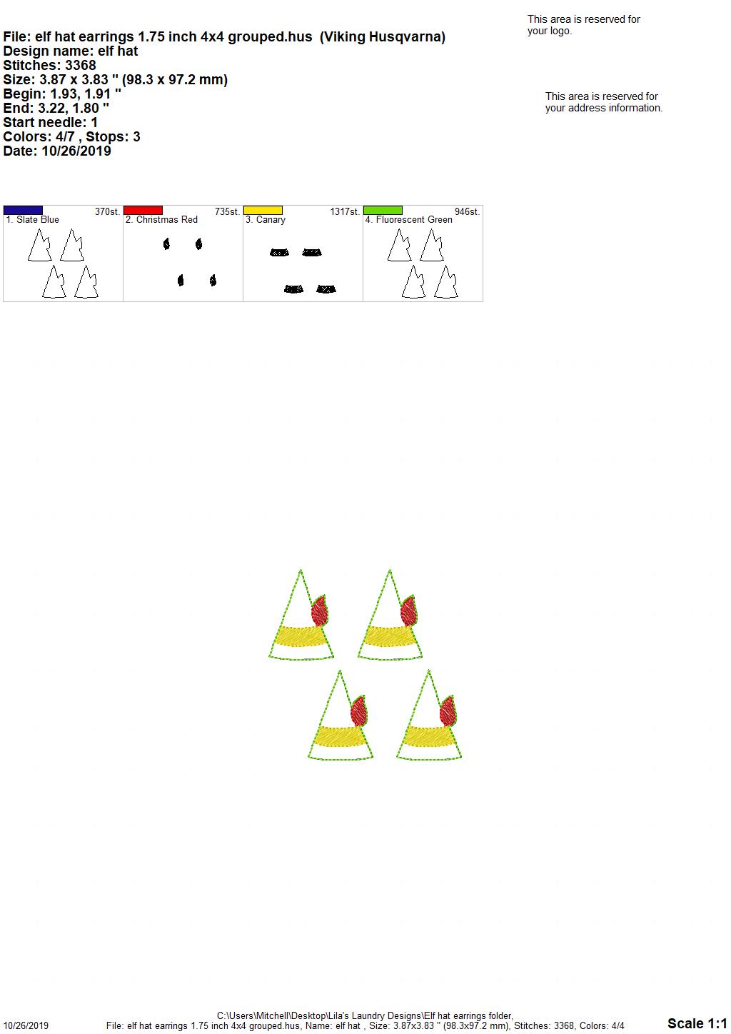Elf hat Earrings - 3 sizes - 4x4 and 5x7 Grouped- Digital Embroidery Design