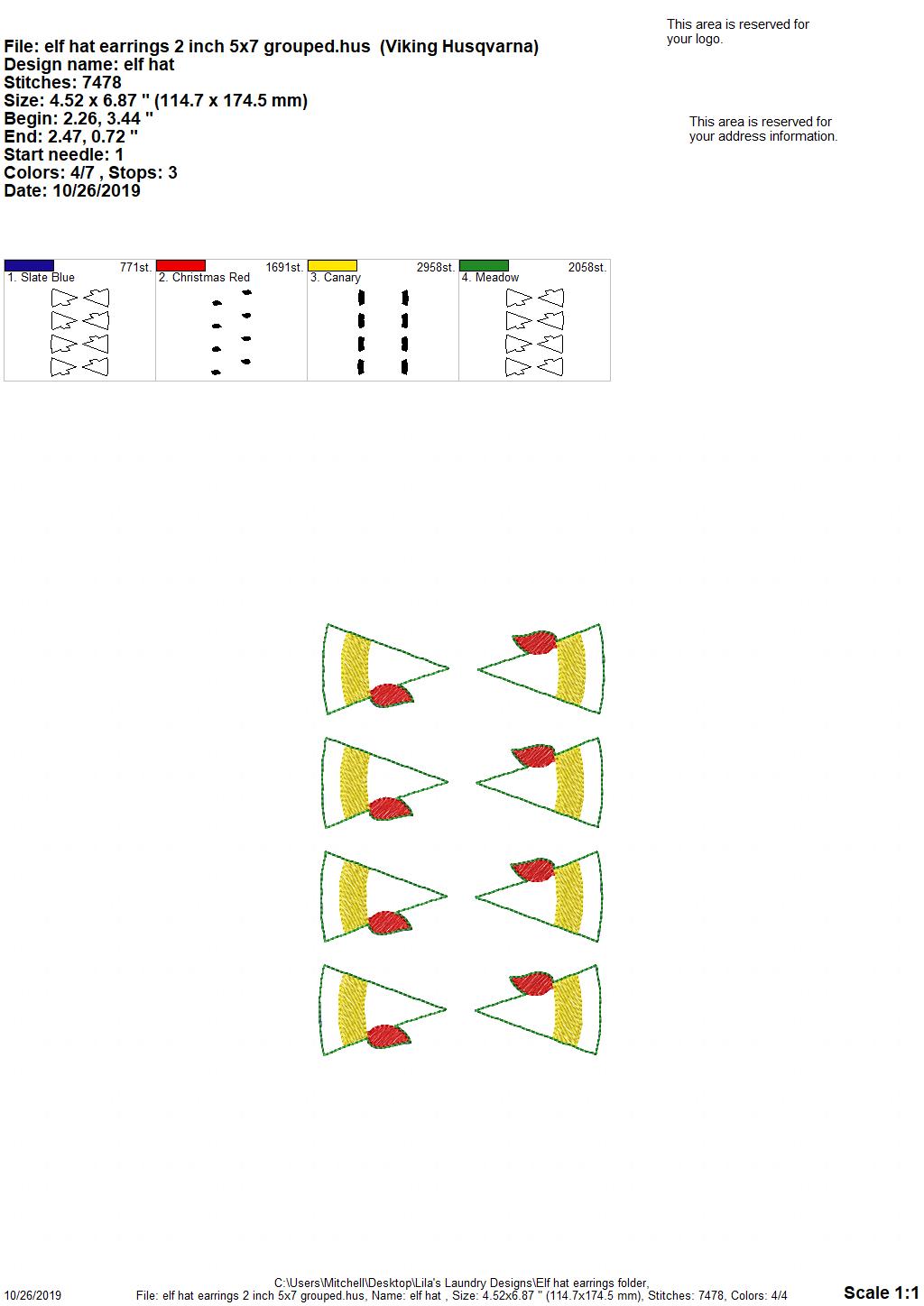 Elf hat Earrings - 3 sizes - 4x4 and 5x7 Grouped- Digital Embroidery Design