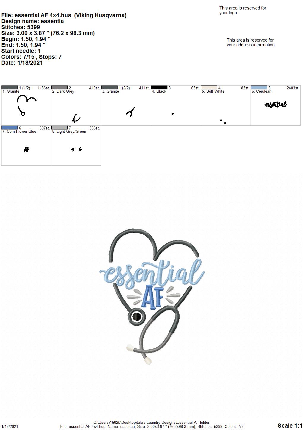 Essential AF - 4 sizes- Digital Embroidery Design