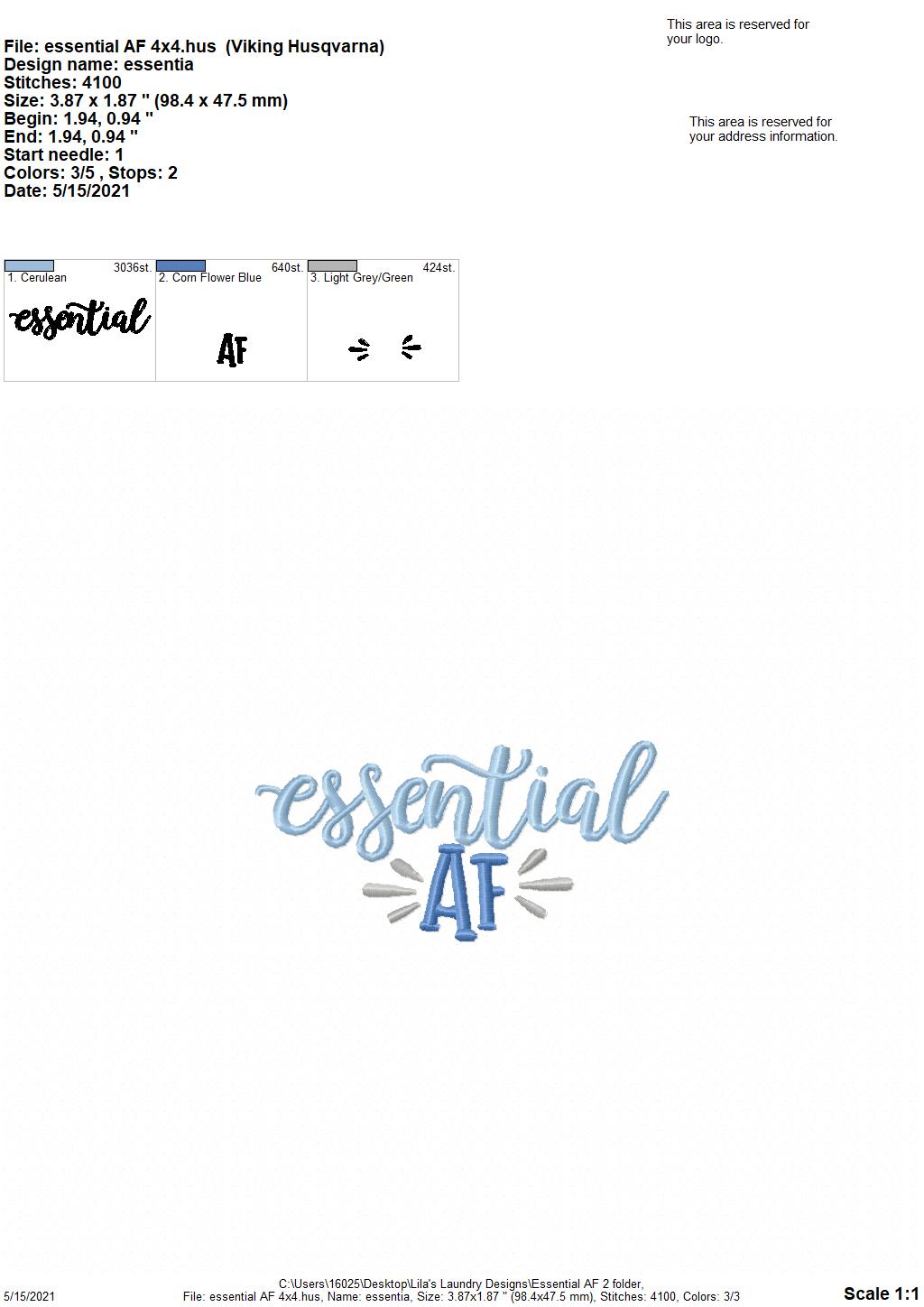 Essential AF 2- 2 sizes- Digital Embroidery Design