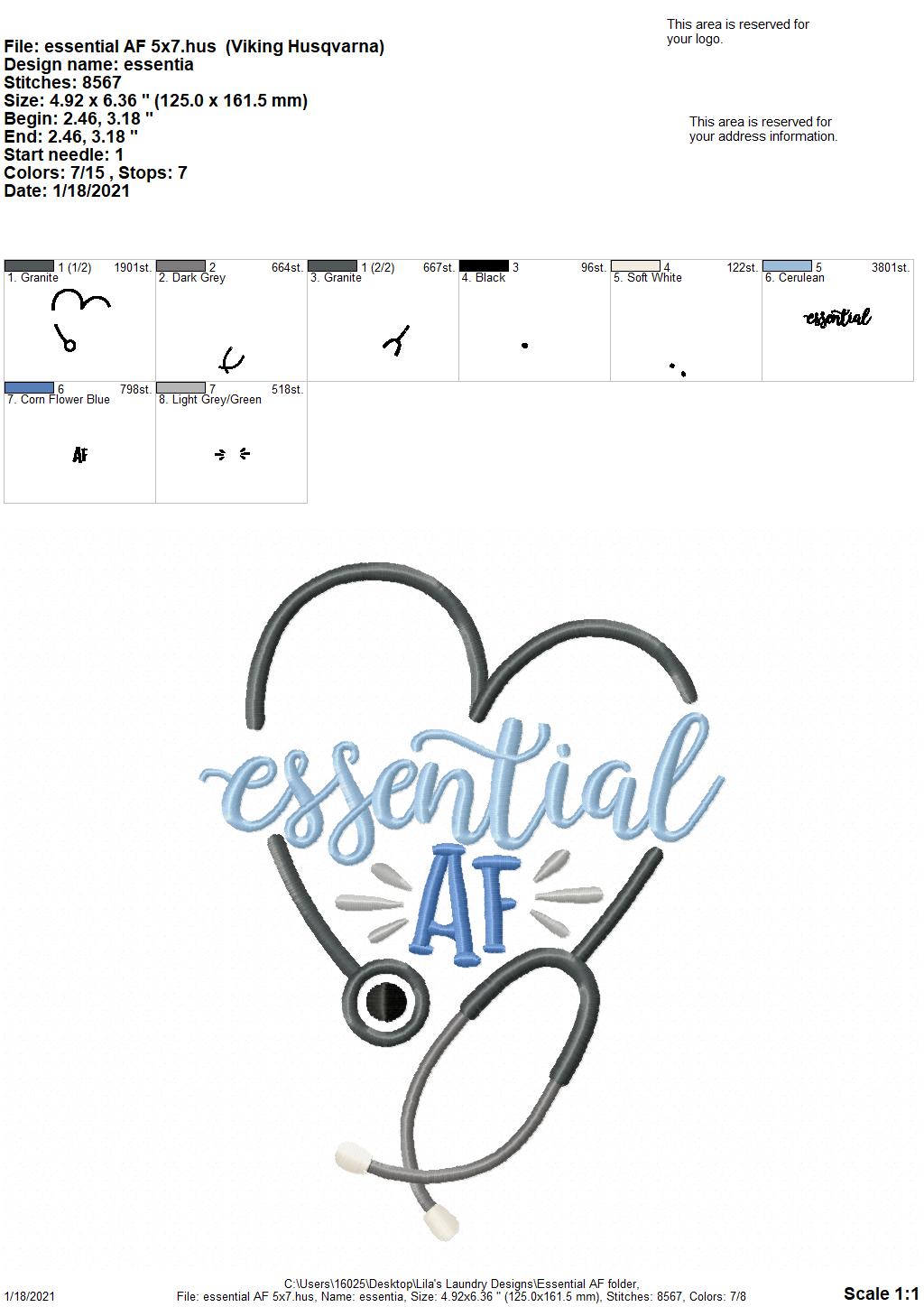 Essential AF - 4 sizes- Digital Embroidery Design