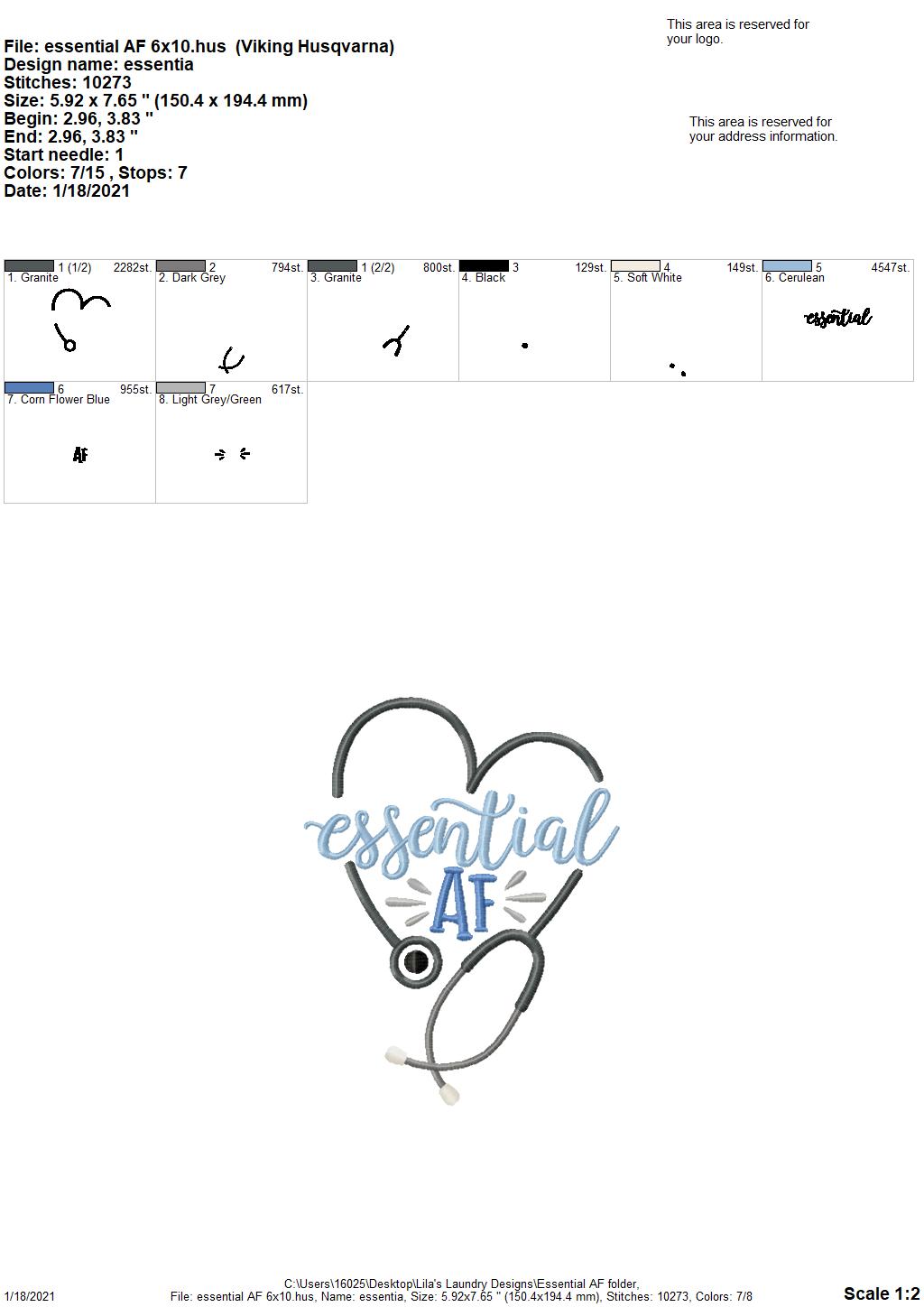 Essential AF - 4 sizes- Digital Embroidery Design