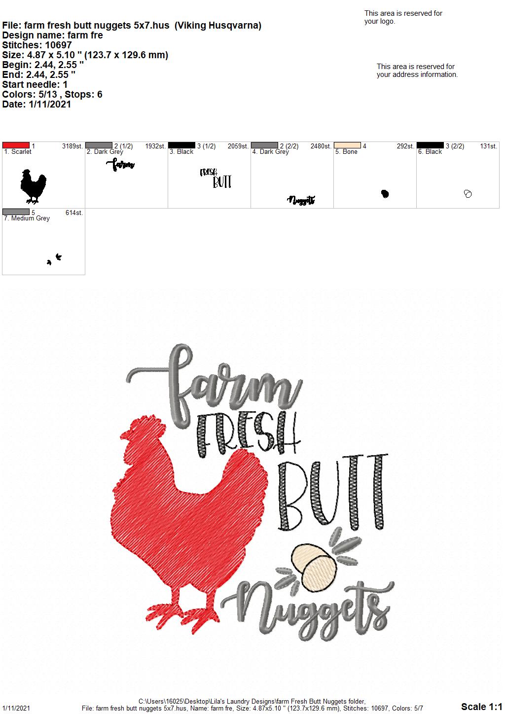 Farm Fresh Butt Nuggets - 2 sizes- Digital Embroidery Design