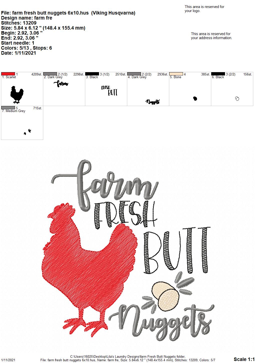 Farm Fresh Butt Nuggets - 2 sizes- Digital Embroidery Design
