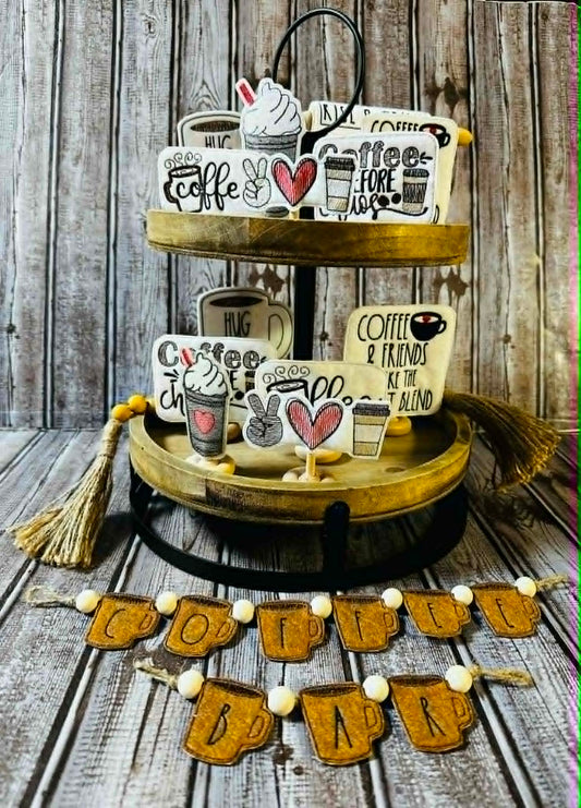 Coffee Tiered Tray Set – 4 x 4 Friendly – DIGITAL Embroidery Design