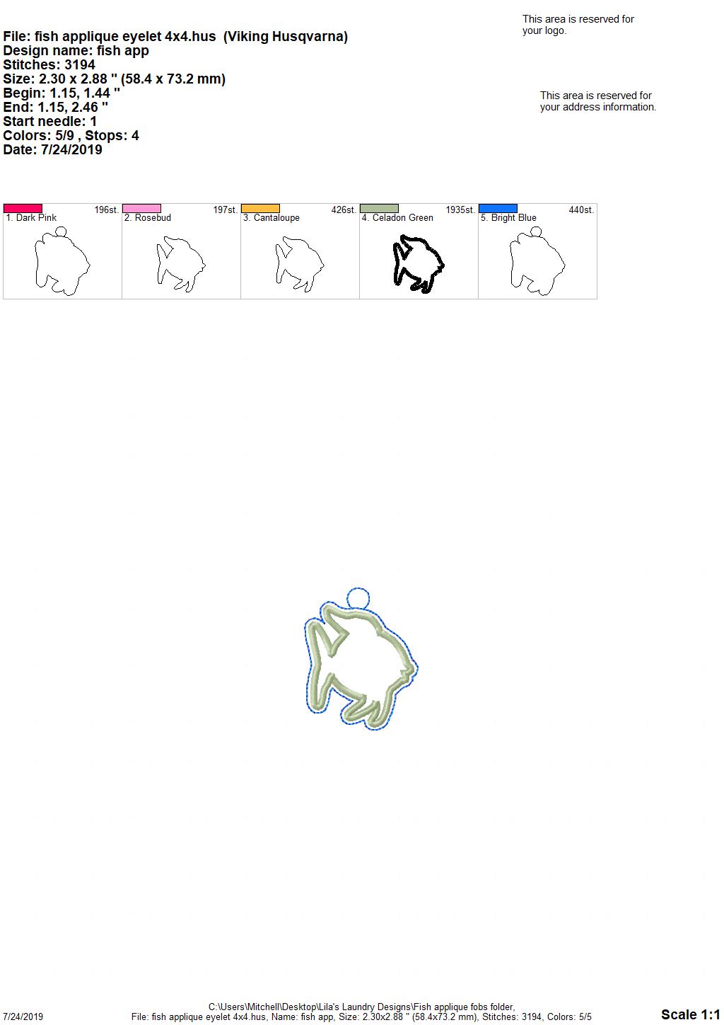Fish Applique Fobs - DIGITAL Embroidery DESIGN