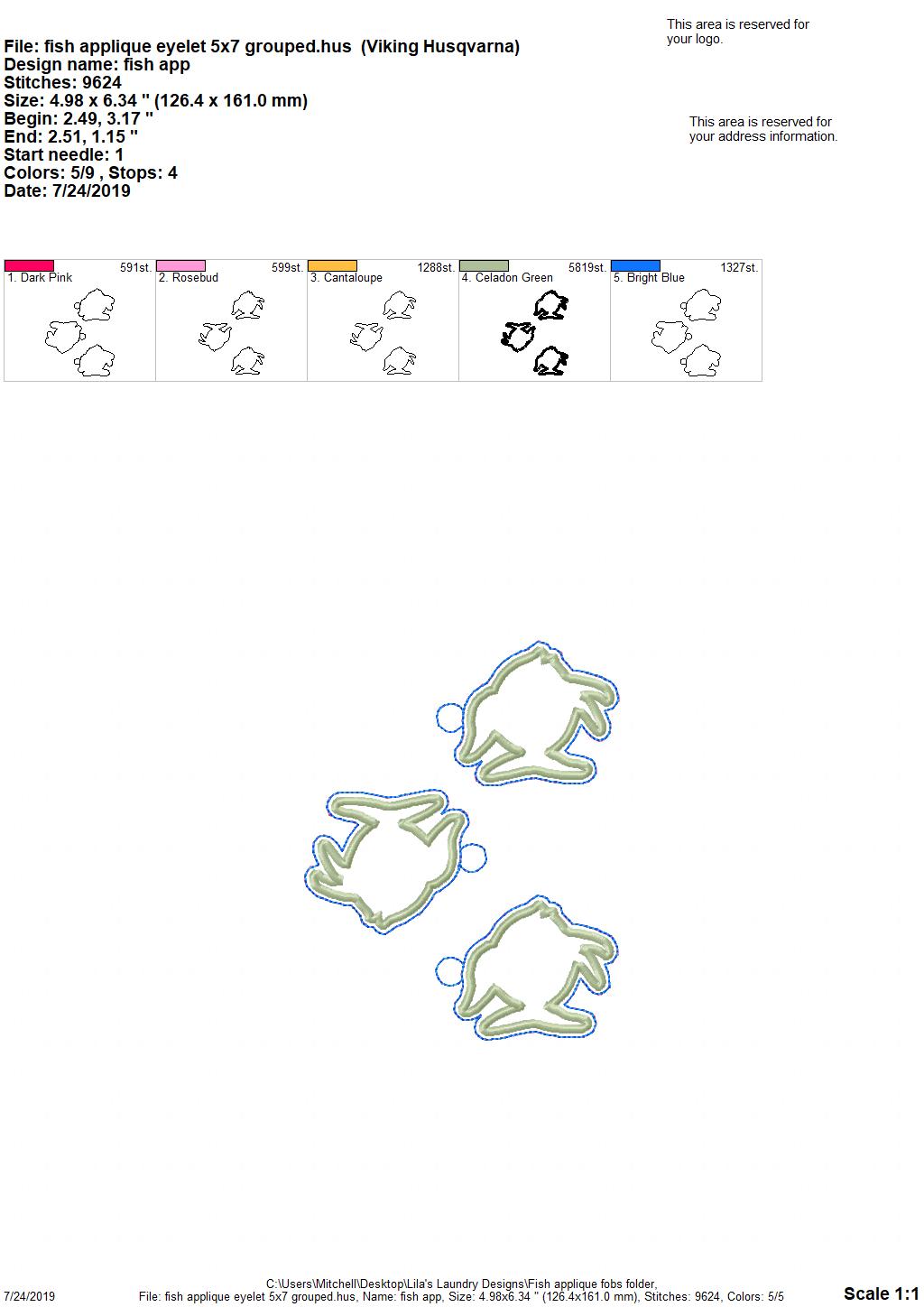 Fish Applique Fobs - DIGITAL Embroidery DESIGN