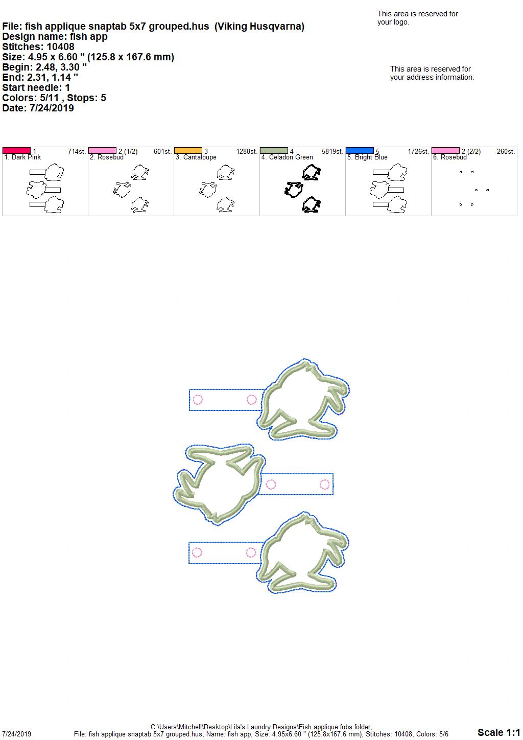 Fish Applique Fobs - DIGITAL Embroidery DESIGN