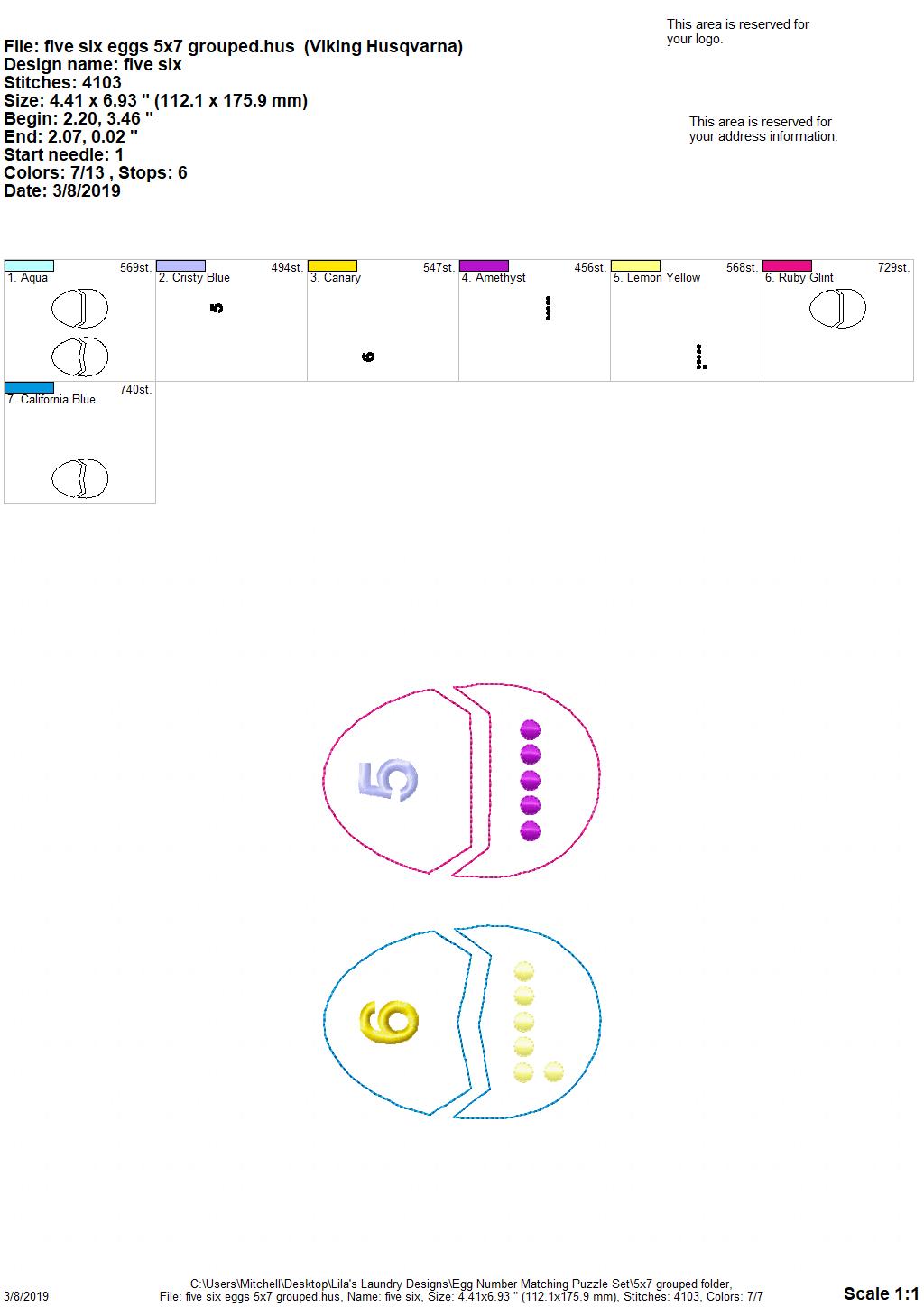 Egg Number Matching Puzzle Set - Digital Embroidery Design