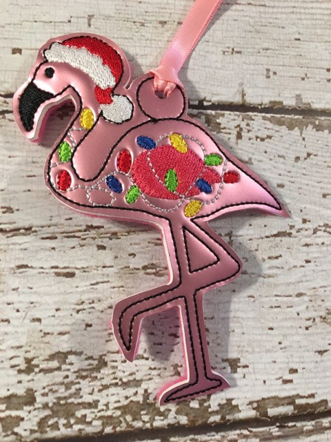 Flamingo Santa with lights Ornament - Embroidery Design - DIGITAL Embroidery DESIGN