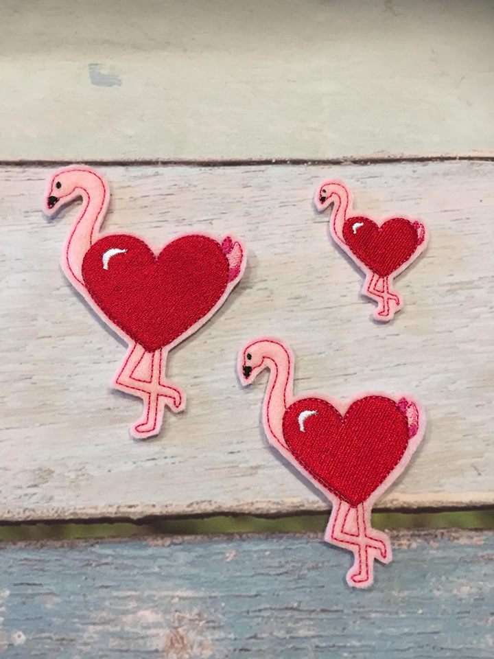 Valentine Flamingo Felties - 3 sizes- Digital Embroidery Design