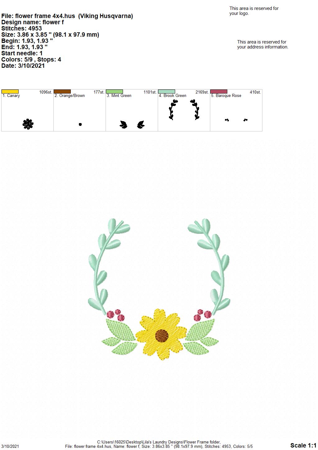 Flower Frame - 3 sizes- Digital Embroidery Design