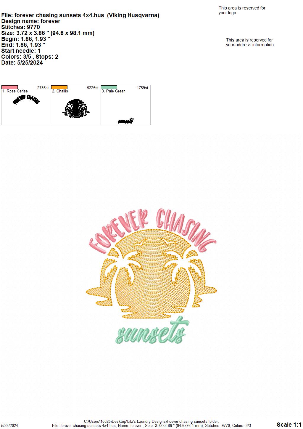 Forever Chasing Sunset - 4 Sizes - Digital Embroidery Design