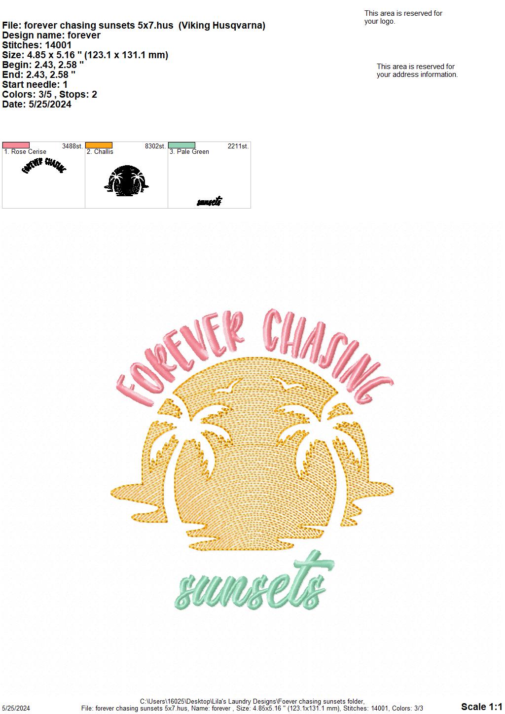 Forever Chasing Sunset - 4 Sizes - Digital Embroidery Design