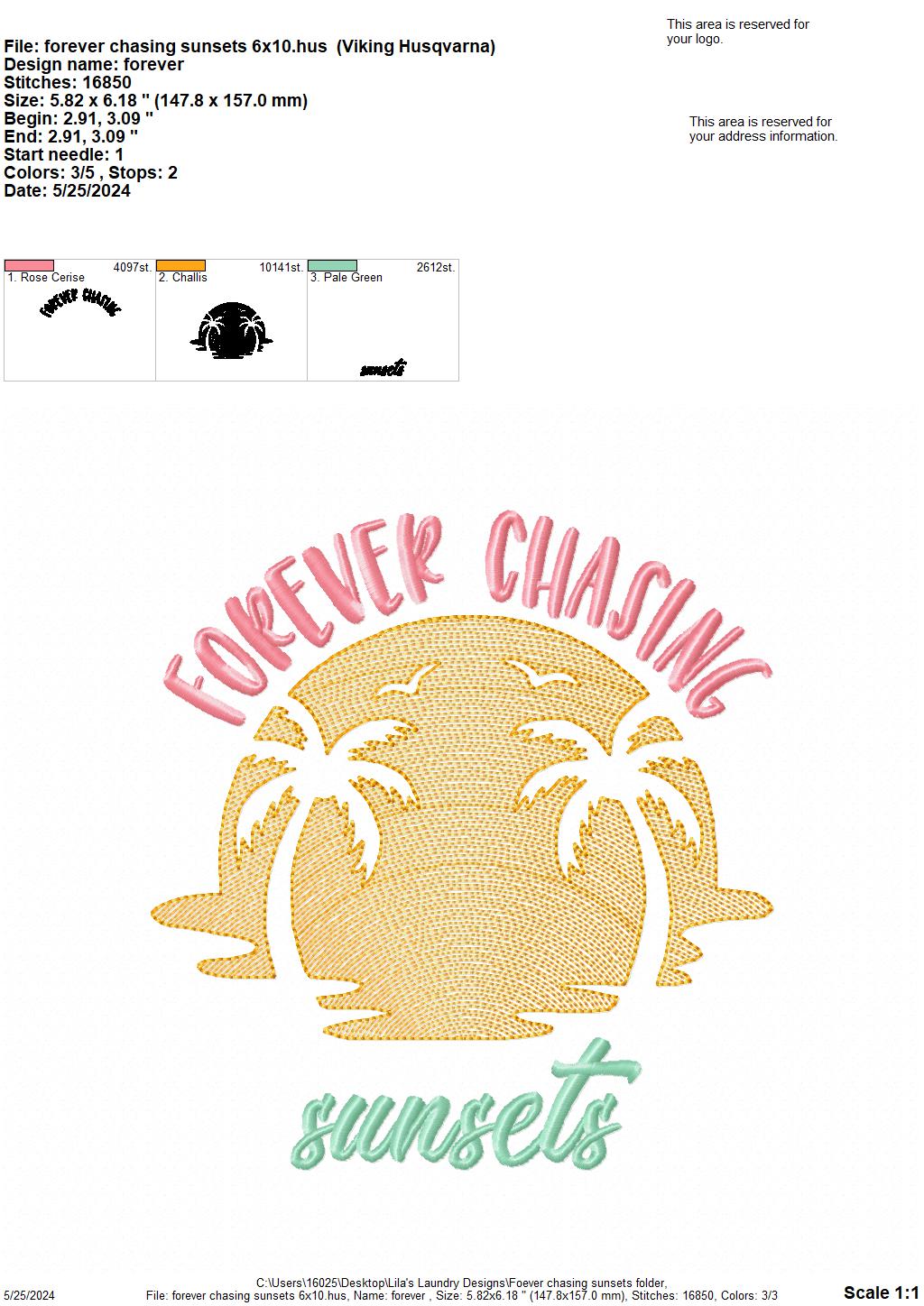 Forever Chasing Sunset - 4 Sizes - Digital Embroidery Design