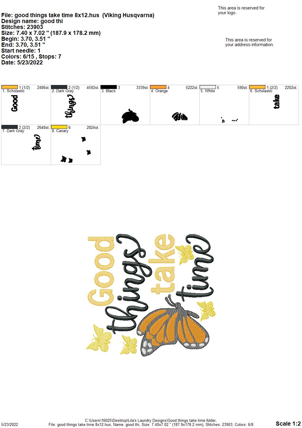 Good things take time - 4 sizes- Digital Embroidery Design