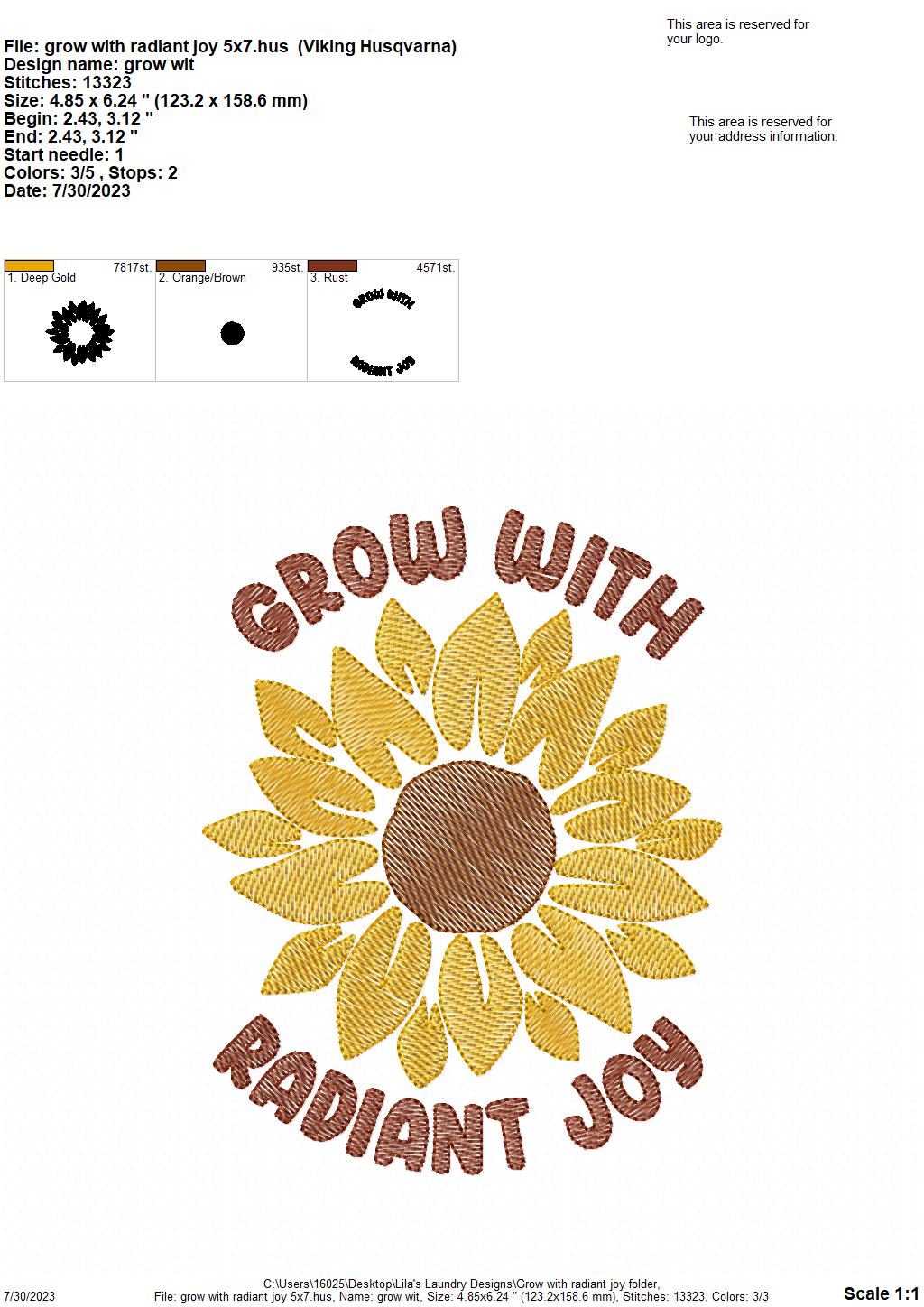 Grow With Radiant Joy - 3 sizes- Digital Embroidery Design