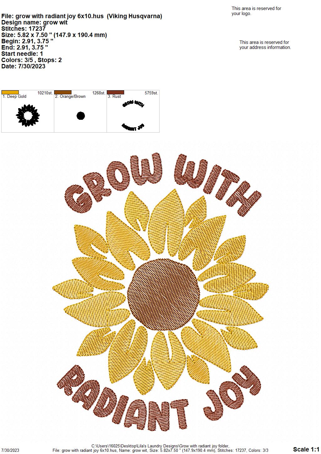 Grow With Radiant Joy - 3 sizes- Digital Embroidery Design