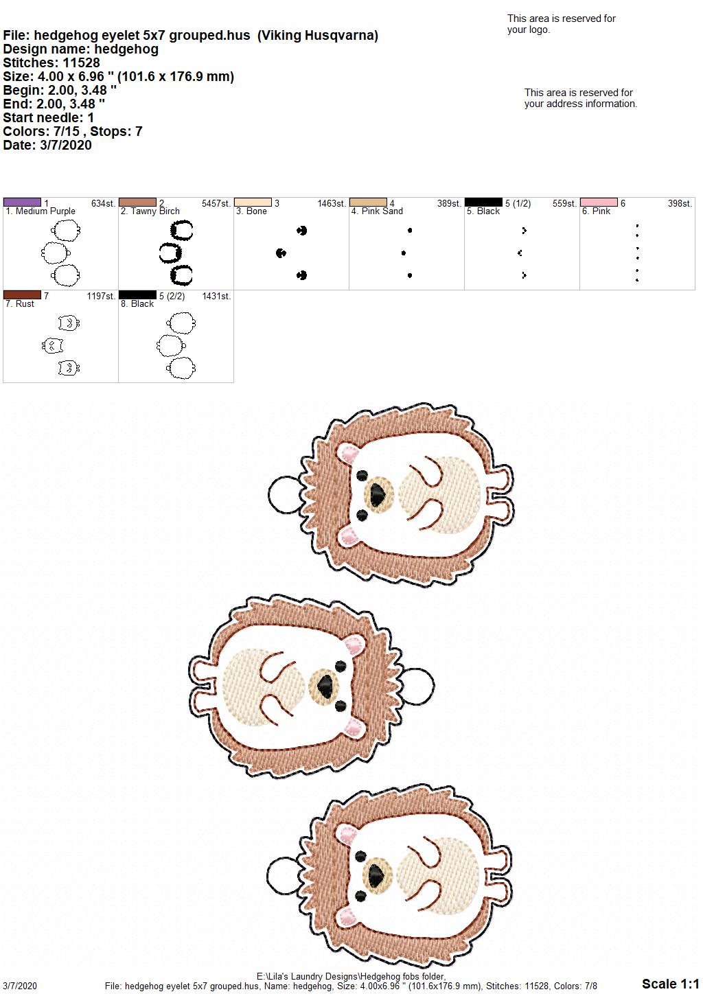 Hedgehog Fobs -  DIGITAL Embroidery DESIGN