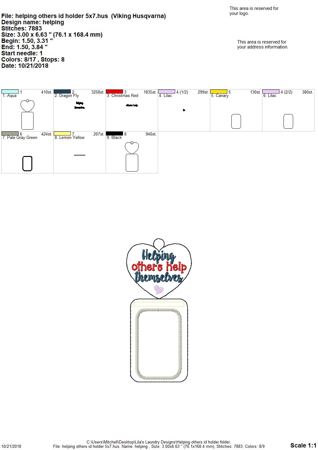 Helping Others Help Themselves Vertical ID Holder - Digital Embroidery Design