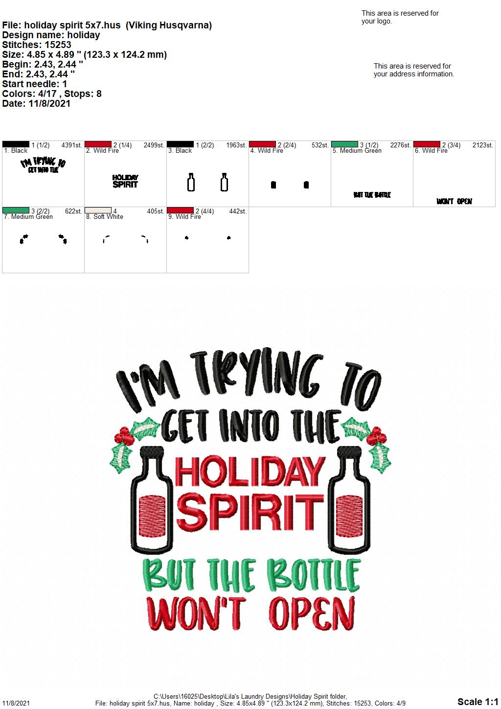 Holiday Spirit - 3 sizes- Digital Embroidery Design