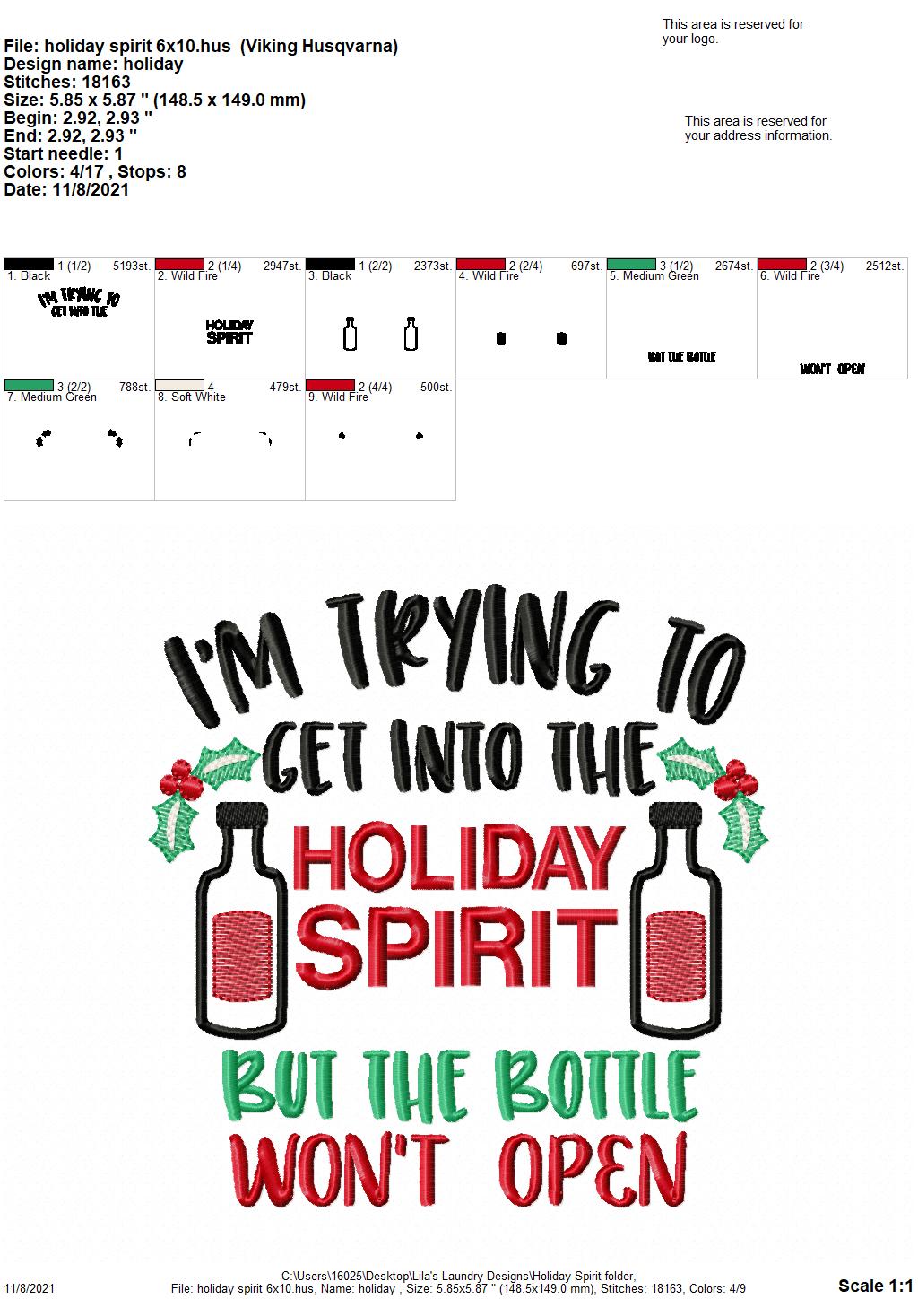 Holiday Spirit - 3 sizes- Digital Embroidery Design