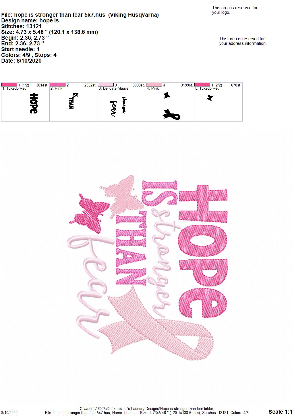 Hope Is Stronger Than Fear - 3 Sizes - Digital Embroidery Design