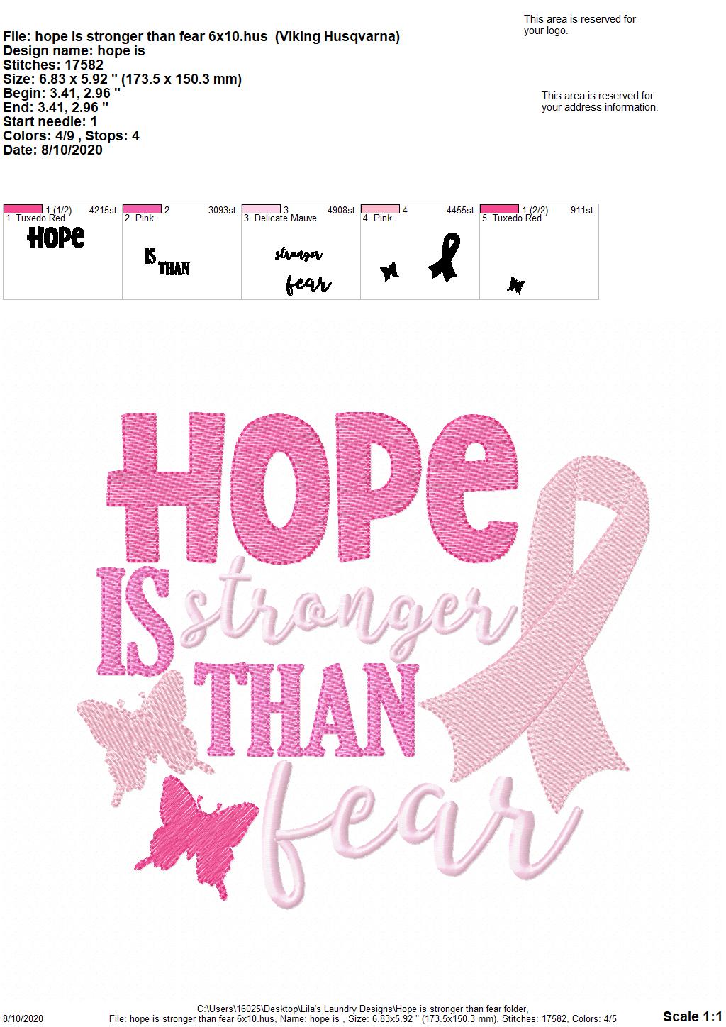Hope Is Stronger Than Fear - 3 Sizes - Digital Embroidery Design