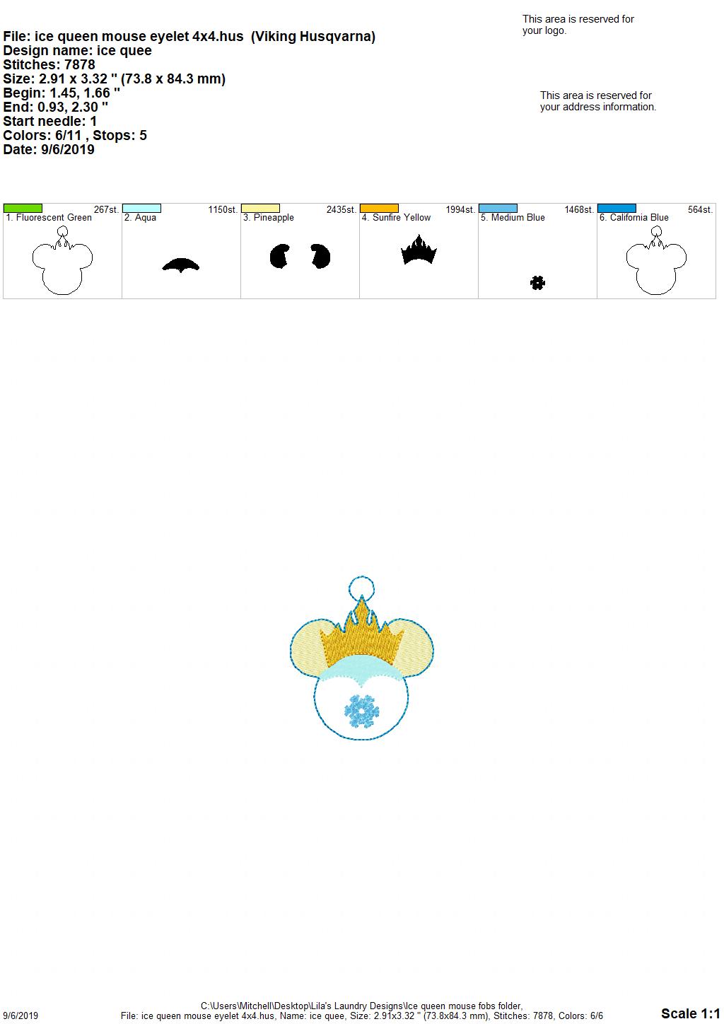 Ice Queen Mouse Fobs -  DIGITAL Embroidery DESIGN