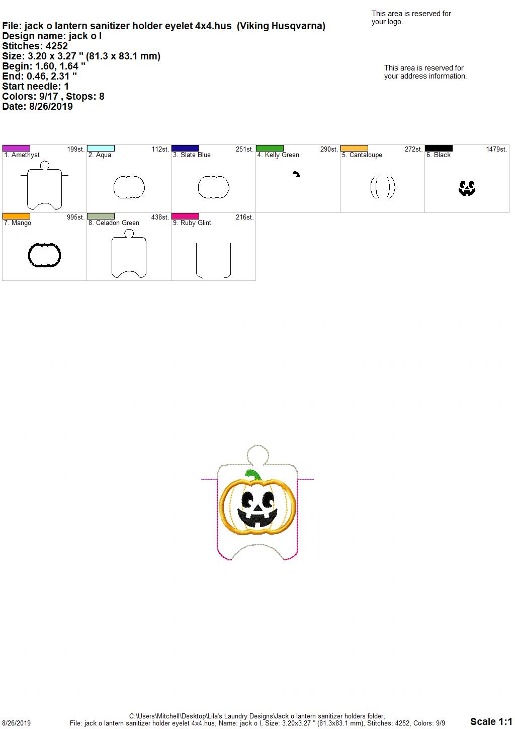 Jack o Lantern Sanitizer Holders - DIGITAL Embroidery DESIGN