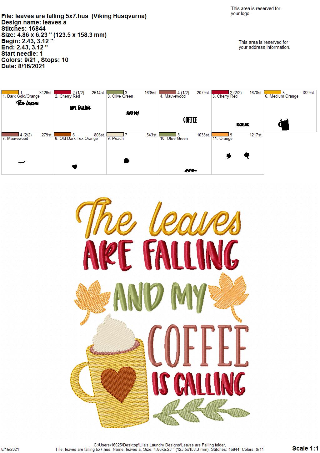 Leaves Are Falling - 4 sizes- Digital Embroidery Design