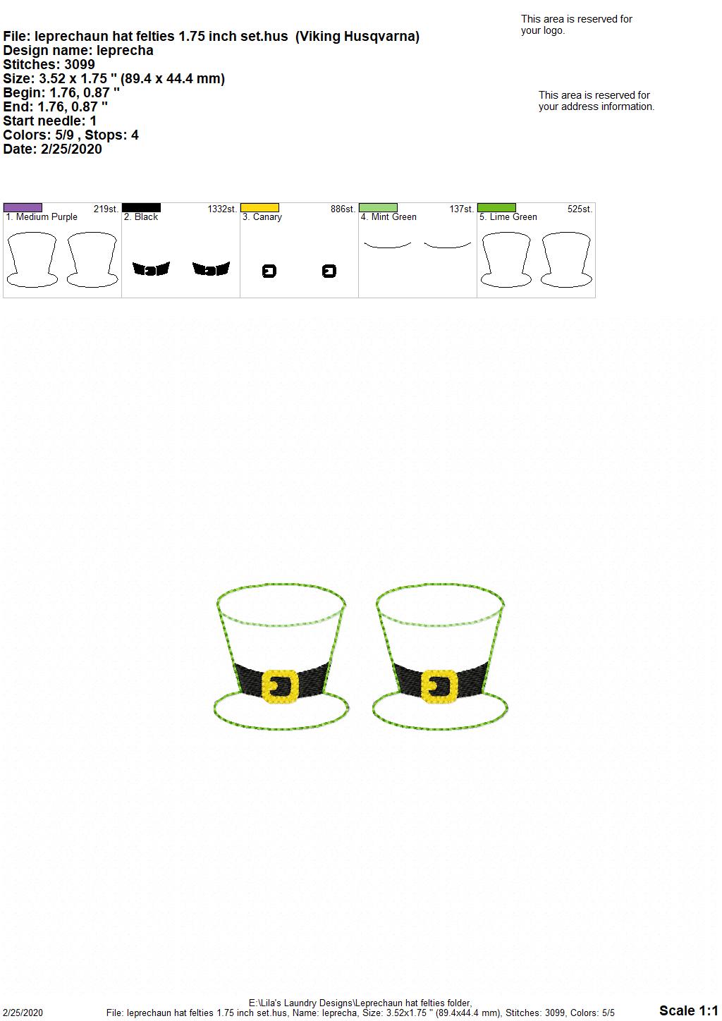 Leprechaun Hat Felties - 3 sizes - 4x4 and 5x7 Grouped- Digital Embroidery Design