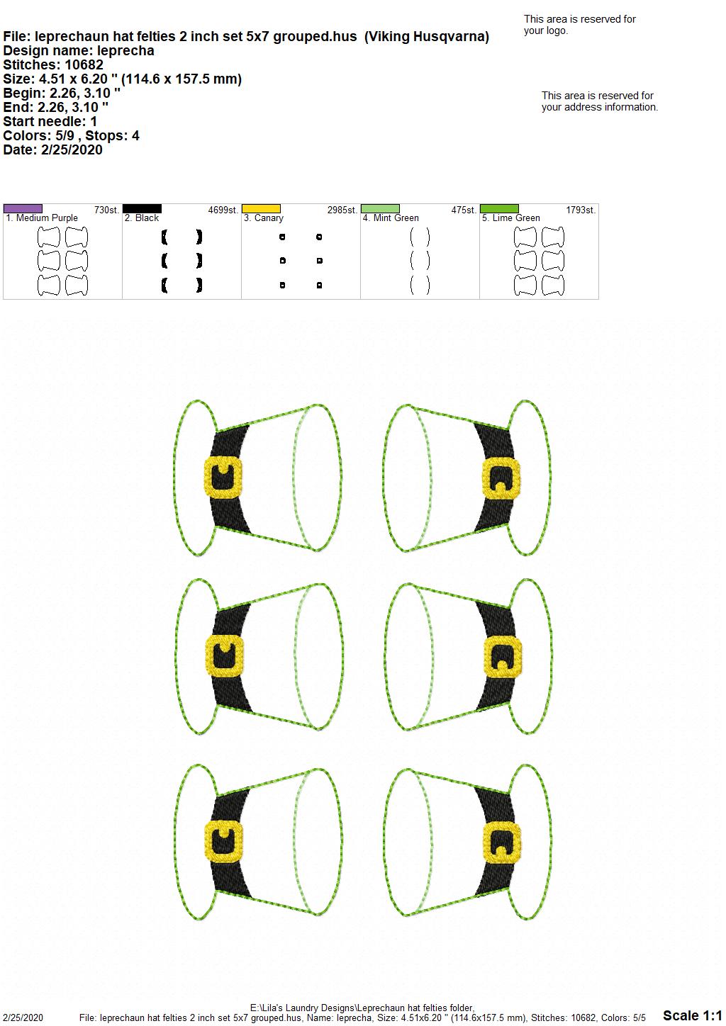 Leprechaun Hat Felties - 3 sizes - 4x4 and 5x7 Grouped- Digital Embroidery Design