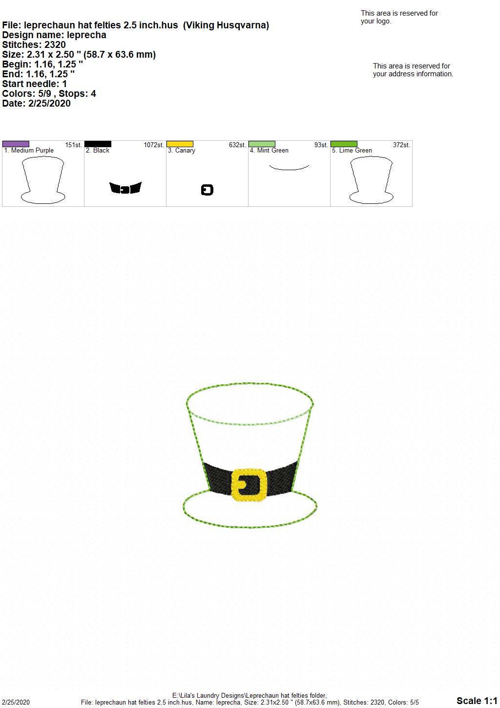 Leprechaun Hat Felties - 3 sizes - 4x4 and 5x7 Grouped- Digital Embroidery Design