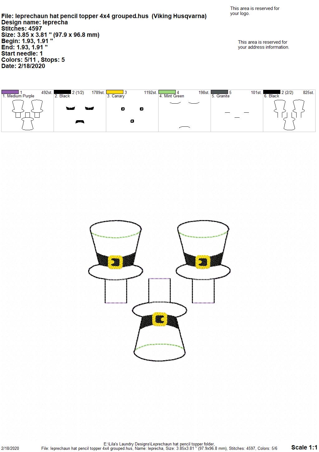 Leprechaun Hat Pencil Toppers - DIGITAL Embroidery DESIGN