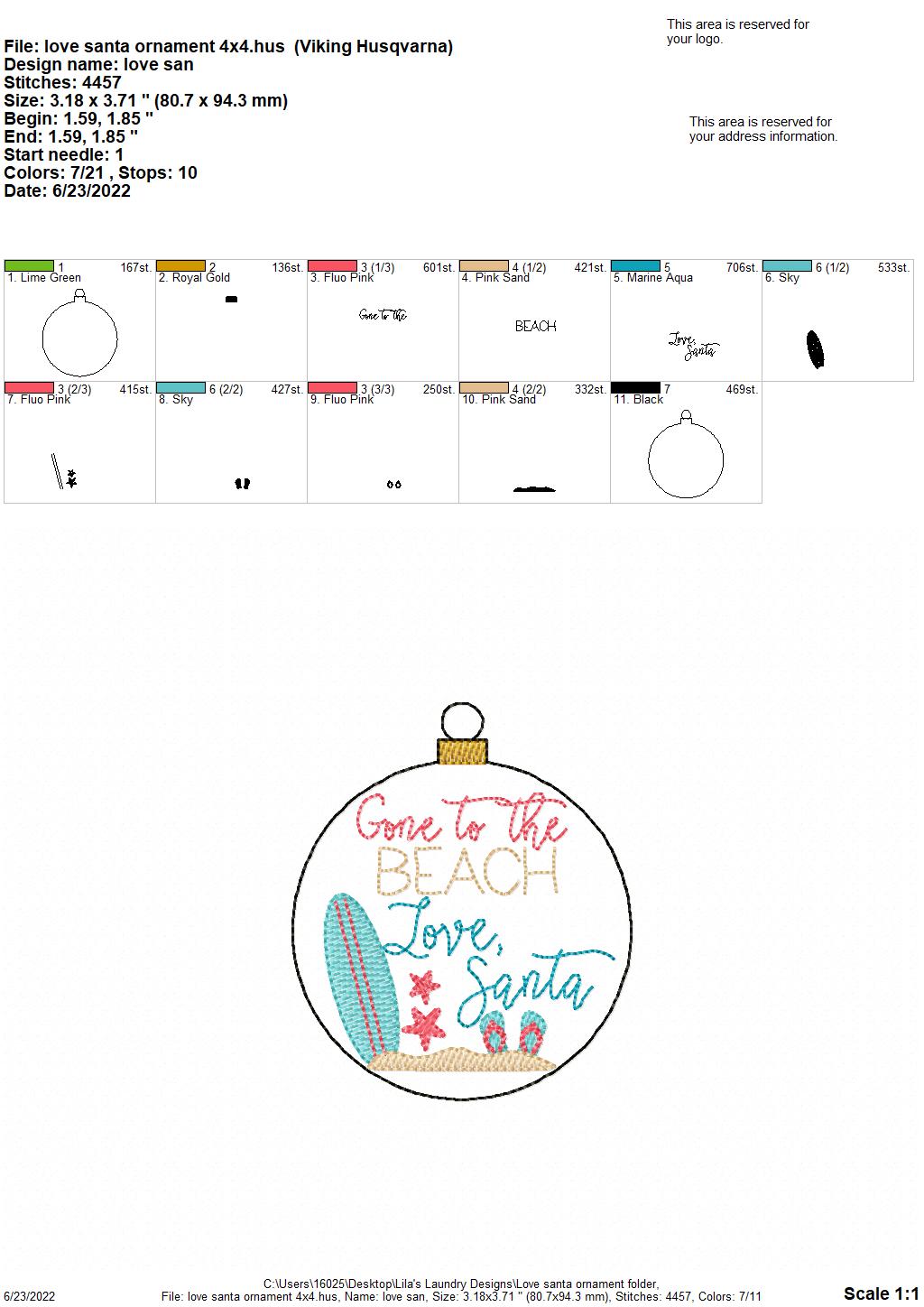 Love Santa Ornament - Digital Embroidery Design