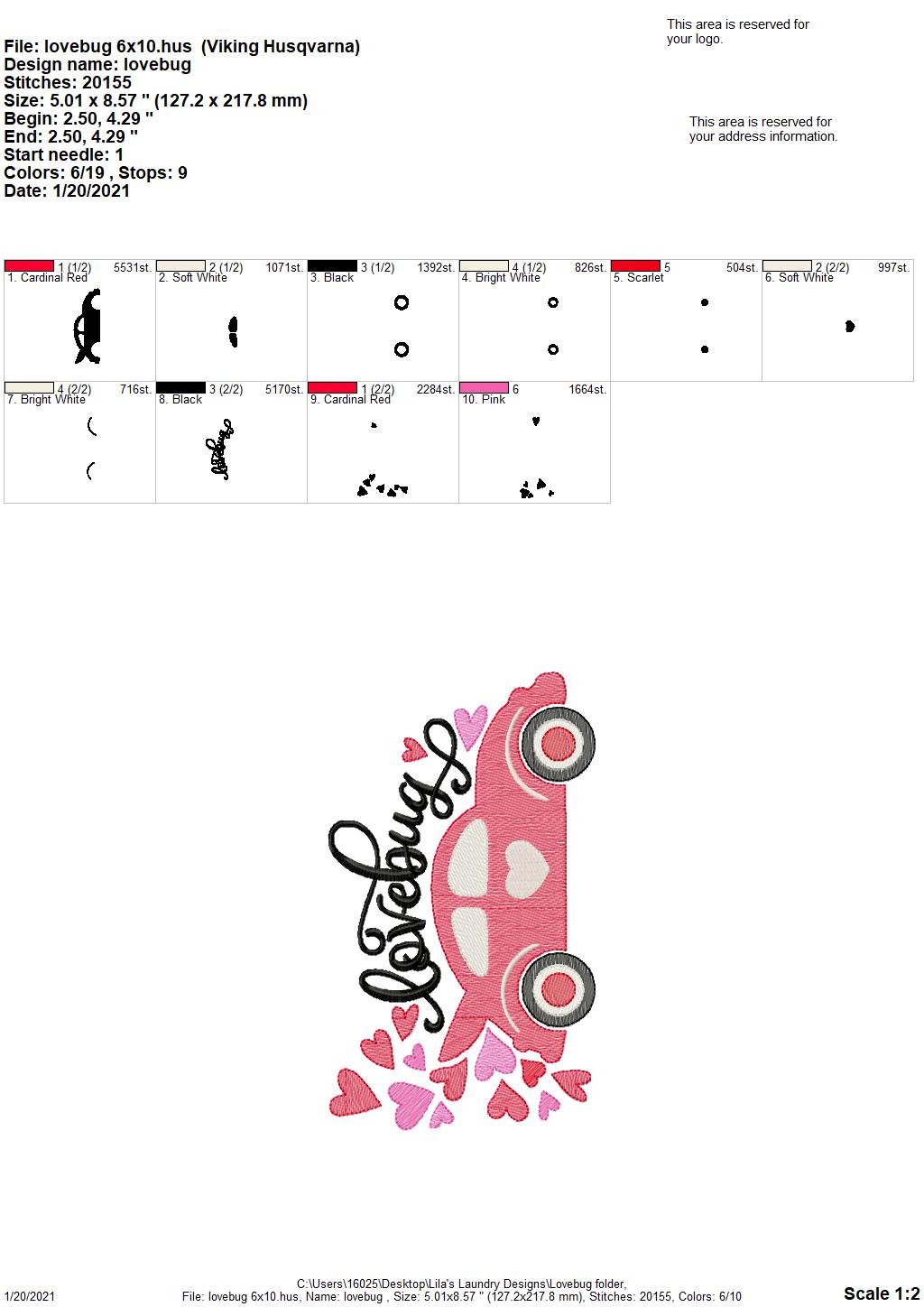 Lovebug - 3 sizes- Digital Embroidery Design