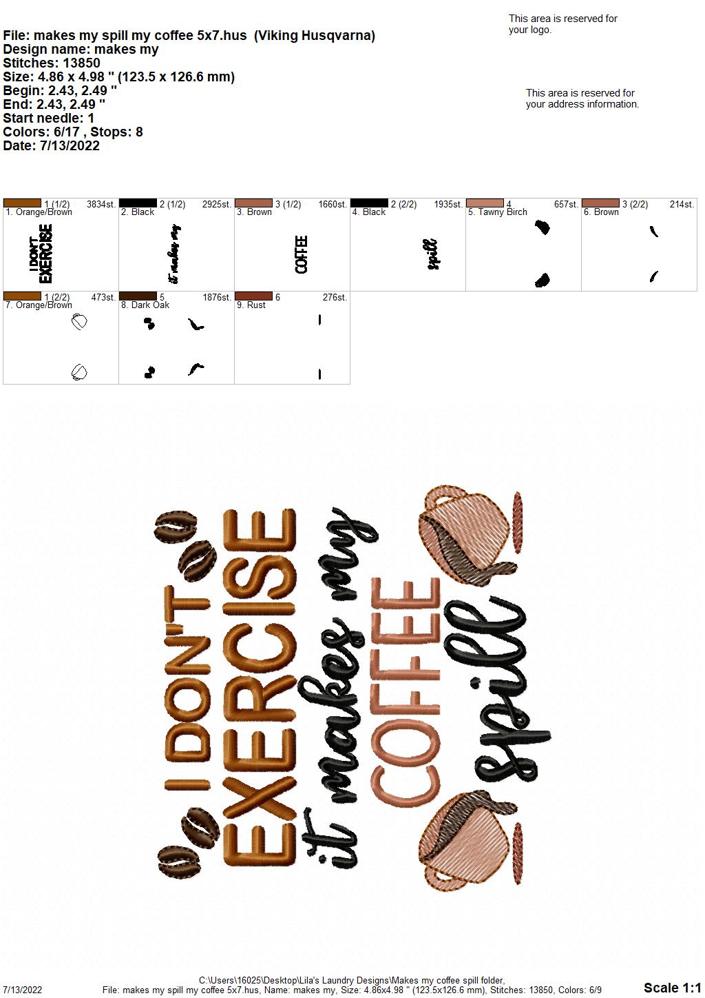 Makes My Coffee Spill - 3 sizes- Digital Embroidery Design
