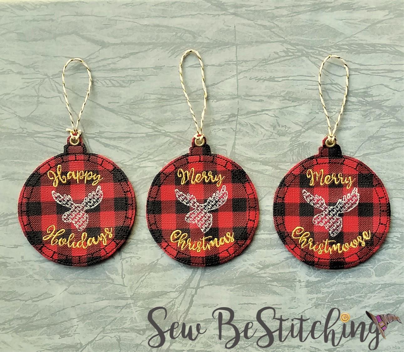 Rustic Moose Holiday Ornaments - Embroidery Design - DIGITAL Embroidery DESIGN