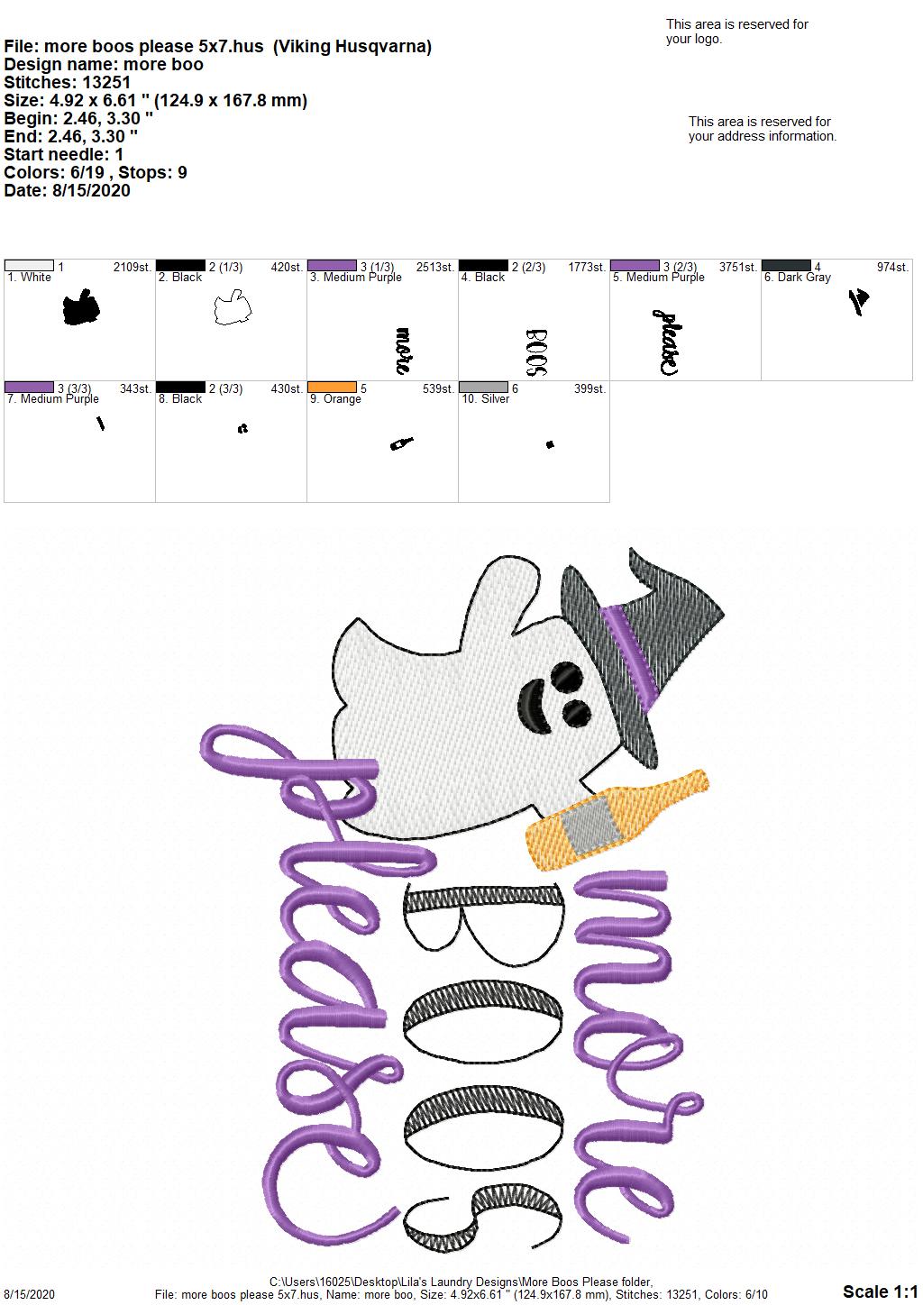 More Boos Please - 2 Sizes - Digital Embroidery Design