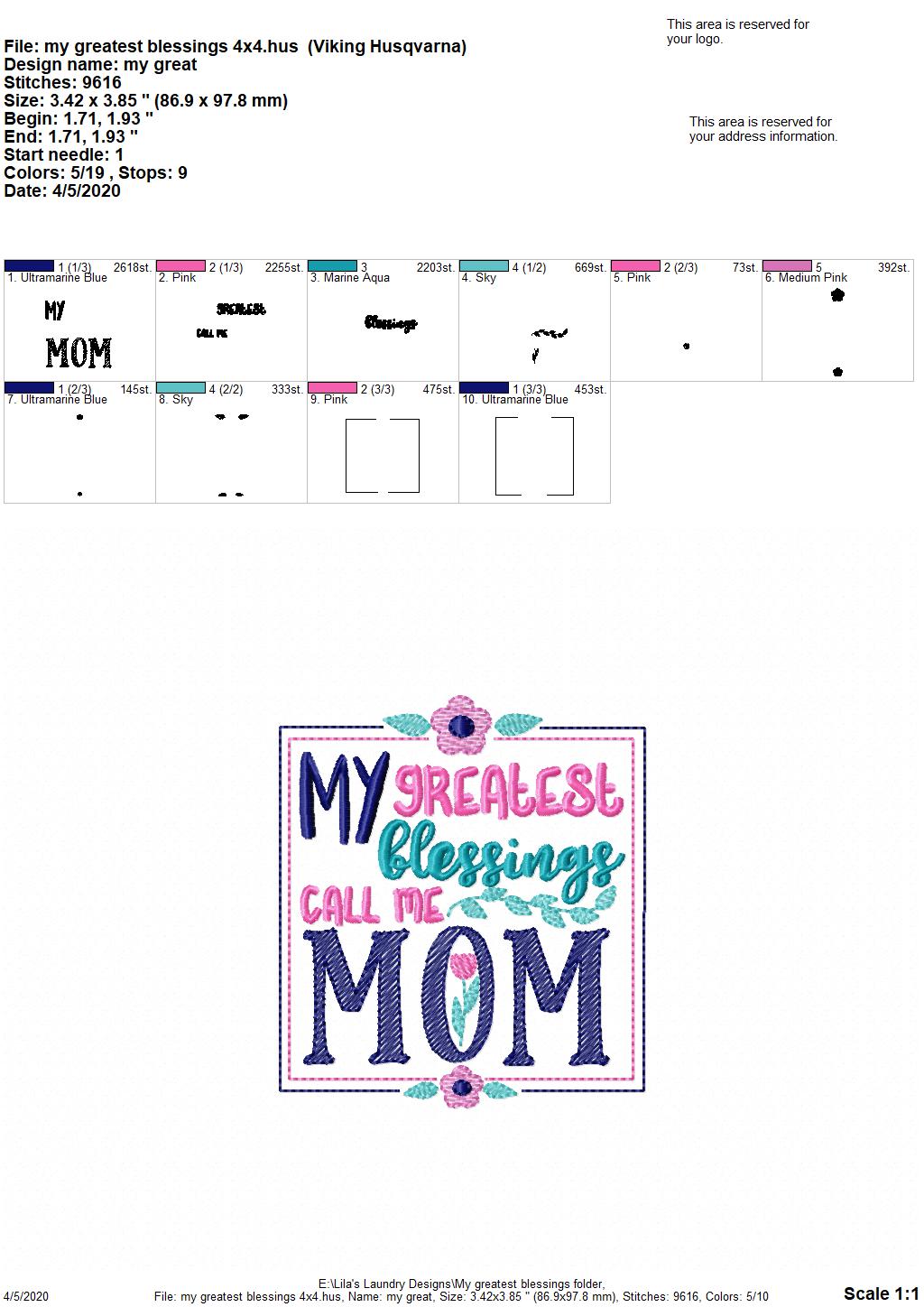 My Greatest Blessings - 3 Sizes - Digital Embroidery Design