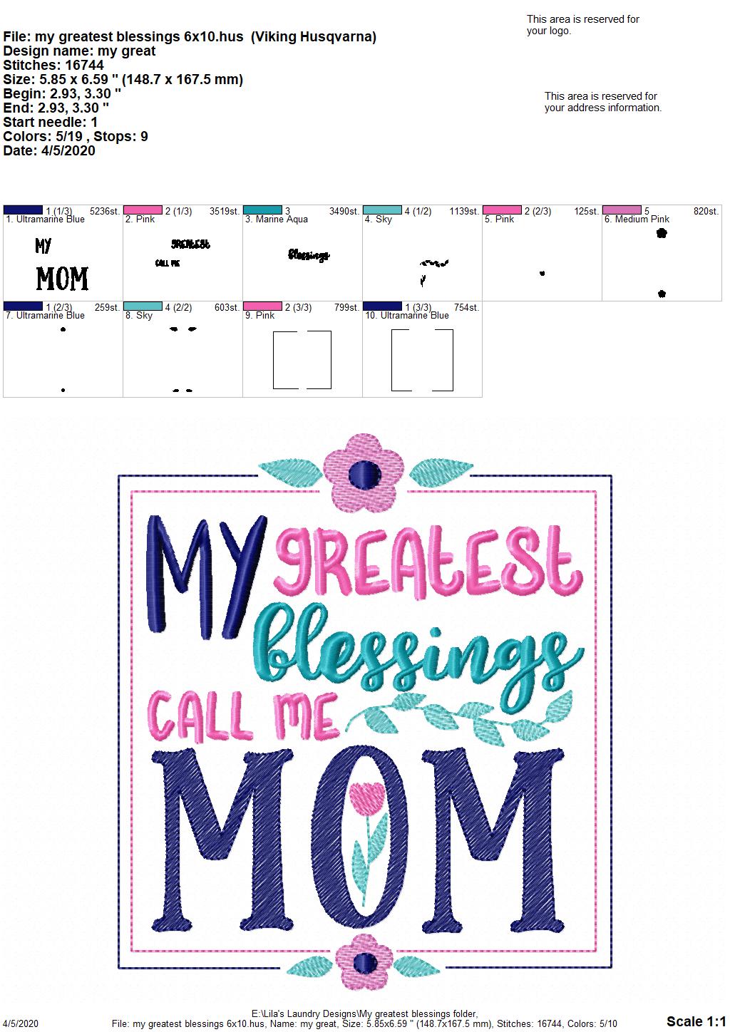 My Greatest Blessings - 3 Sizes - Digital Embroidery Design